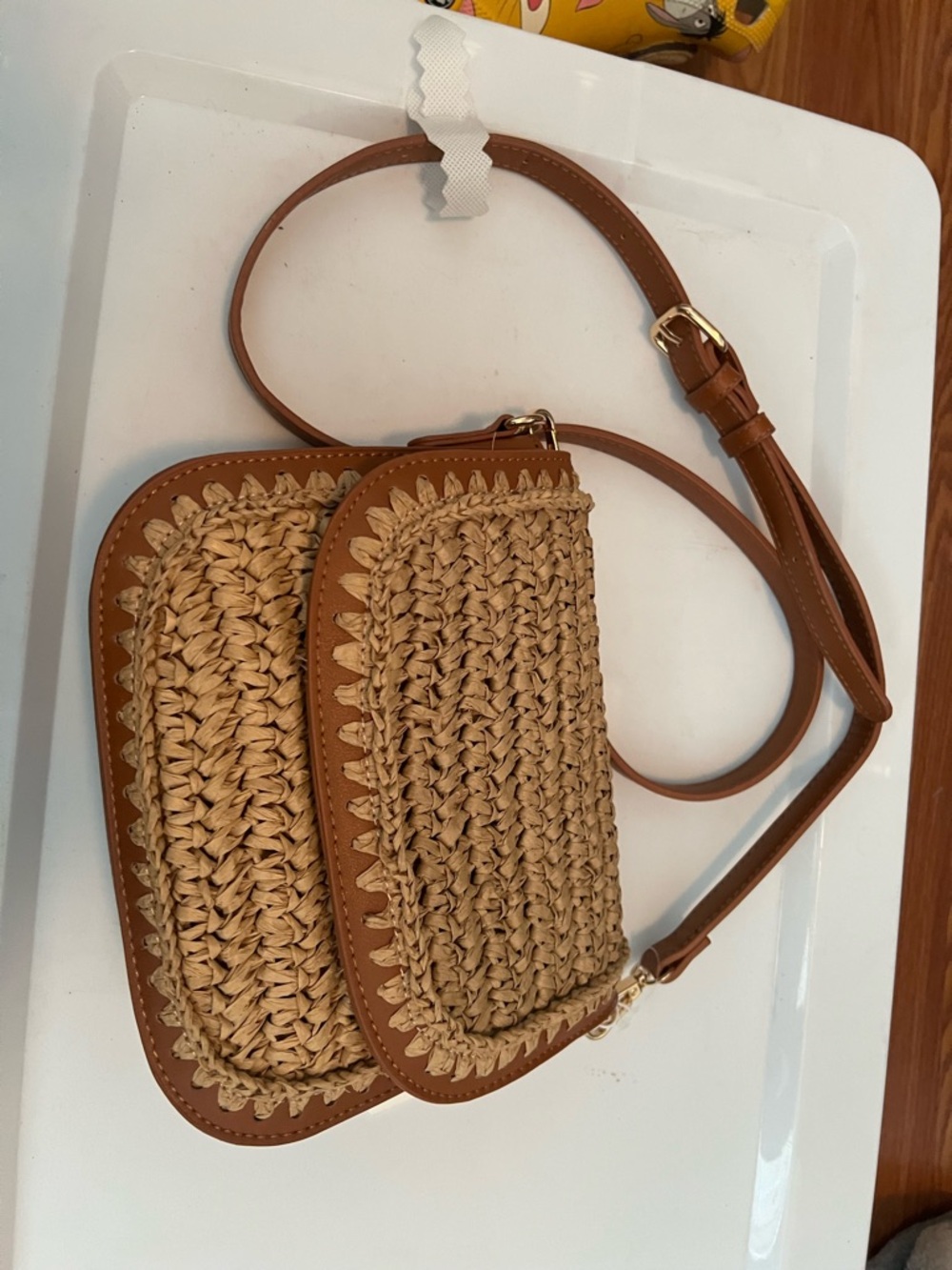 Urban Expressions Natural Straw Crossbody with Tan Trim - Picture 2 of 8